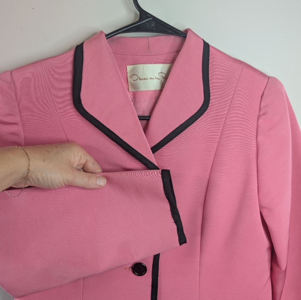Vintage '80s Oscar De La Renta Size 10 Pink Women's Jacket with Black Trim - Picture 7 of 9